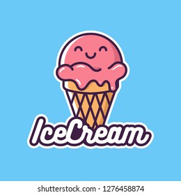 ice cream logo with cone. cute mascot.