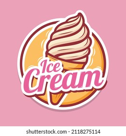 Ice cream logo with delicious ice cream illustration 