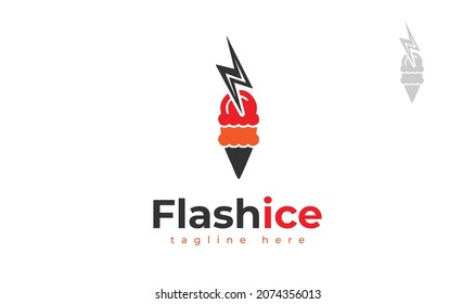 Ice cream logo design combined with lightning. vector