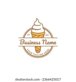 Ice cream logo design illustration. Vector ice cream cone cartoon icon illustration. sweet food icon concept isolated . flat cartoon style