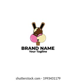 ice cream logo design with rabbit shape, this logo is suitable for ice cream shop.