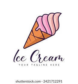 Ice Cream Logo Design Simple cartoon illustration of  ice cream cone. Ice cream logo icon vector