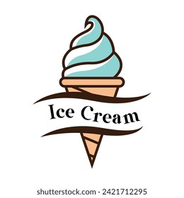 Ice Cream Logo Design Simple cartoon illustration of  ice cream cone. Ice cream logo icon vector