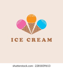 Eis Creme Logo Design. Süßes Eis Vintage Logotype. Cupcake Logo Vorlage.