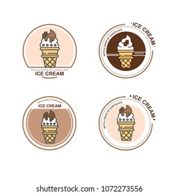 Ice cream. Logo for the design template and emblem. Waffle ice cream with chocolate taste. Logo in a flat, stylish linear style.