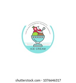 Ice cream. Logo for the design template and logo. Waffle ice cream with different flavors. Logo in a stylish, linear style.