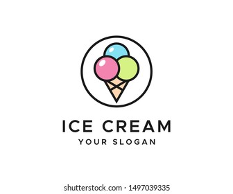 Ice cream logo design template. ice cream symbol vector design. Ice cream line art logo vector
