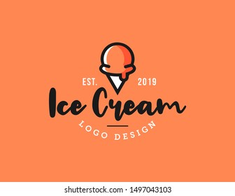 ice cream logo design vector. ice cream logo line art design. ice cream simple flat design