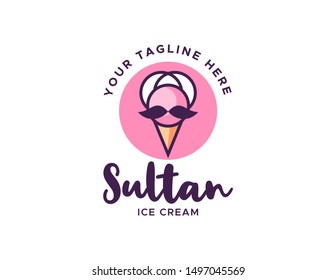 Ice cream logo design vector. sultan ice cream design concept. ice cream simple flat design