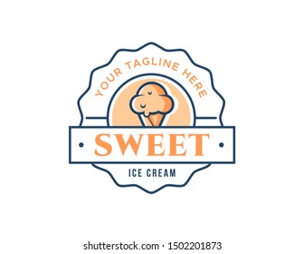 Ice cream logo design. vintage logo vector. retro badge template