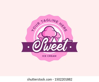 Ice cream logo design. vintage logo vector. retro badge template