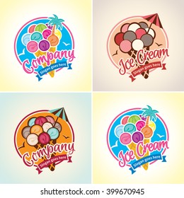 Ice Cream logo emblem and label for ice cream shop or cafe. Vector set