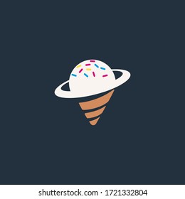 Ice cream logo graphic. Creative logotype with icon of ice cream and saturn. Ice Cream written word.