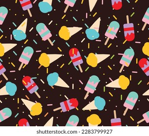 ice cream logo into a beautiful colorful seamless pattern