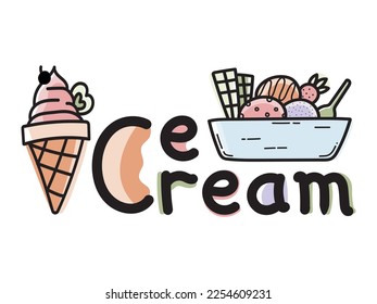 Logo del helado aislado en fondo blanco. logo de la moderna heladería. Ice crema de diseño vectorial ilustración. logotipo de helados para muchos tipos de uso.