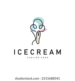 Ice Cream Logo Line Design Sweet Soft Cold Summer Food