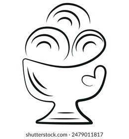 ice cream logo, namely three balls in a transparent cup in line art style