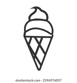 Ice cream logo. Outline drawing of ice cream in waffle cone isolated on white background. Ice cream vector icon