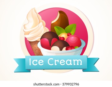 Ice cream, logo, packaging design, sign for the store.