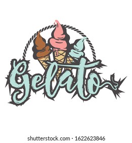 Ice cream logo retro emblem for shop, cafe, restaurant, business, brand identity vector Illustration isolated on a white background.