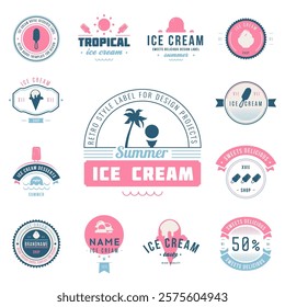 Ice cream logo set. Design template labels. Cold desert silhouette modern signs. Retro vector illustration.