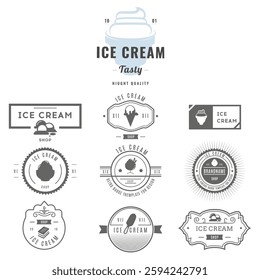 Ice cream logo set. Design template labels. Cold desert silhouette modern signs. Retro vector illustration.