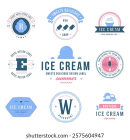Ice cream logo set template design. Cold desert silhouette modern signs. Retro vector illustration.