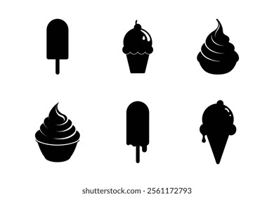 ice cream logo silhouette vector set icon illustration , Ice cream black silhouette icons set on white