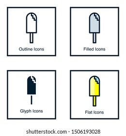 ICE CREAM LOGO WITH SOME KINDS OF STYLES, LINE ICONS, FILLED ICONS, GLYPH ICONS, AND FLAT ICONS
