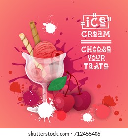 Ice Cream Logo Sweet Beautiful Summer Dessert Delicious Food Banner Flat Vector Illustration