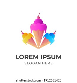 ice cream logo template with 3d   colorful style