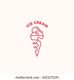 Ice cream logo template design in linear style. Vector illustration.