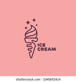 Ice cream logo template design in outline style. Vector illustration.