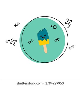 ice cream logo Vector design with blue yellow. Form a plus, a line, a circle. Hipster fashion Memphis style isolated on white. Fit for young logo, shirt and fabric