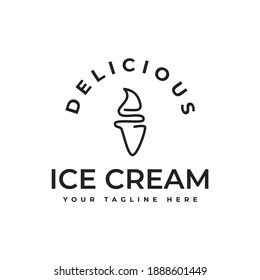 Ice Cream Logo Vector Design in Monoline Style, Perfect for an Ice Cream Shop