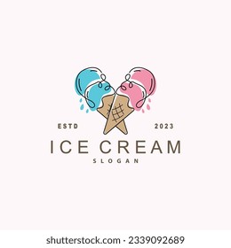 Ice Cream Logo, Vector Fresh Sweet Soft Cold Food, Simple Minimalist Inspiration Design