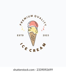 Ice Cream Logo, Vector Fresh Sweet Soft Cold Food, Simple Minimalist Inspiration Design