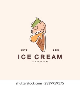 Ice Cream Logo, Vector Fresh Sweet Soft Cold Food, Simple Minimalist Inspiration Design