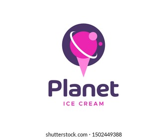 Ice cream logo vector. planet ice cream logo design concept