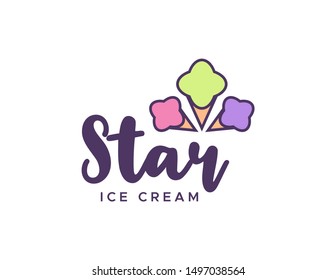 Ice cream logo vector. star ice cream design concept. ice cream line art logo design