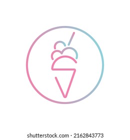 Ice cream logo in waffle cone. Linear ice cream logo for web design, logo, business card. Ice cream icon. Modern trendy logo. Gradient. Ice cream stock vector illustration. Isolated white background.
