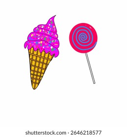 ice cream and lollipop illustration isolated on white
