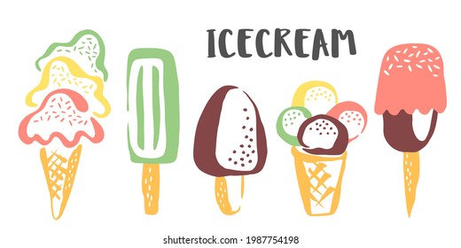 Ice cream and lolly popsicles collection hand painted