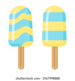 Ice cream. Ice lolly. A set of two desserts in blue and yellow colors. Vector illustration isolated on white background.
