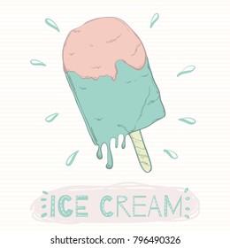 Ice Cream lolly vector, cute illustration pink and blue