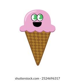 La crème glacée a l'air si heureux.Les personnages mignons conçus pour représenter une marque de crème glacée ou un produit sont souvent utilisés dans les matériaux de marketing. Image vectorielle Icône ou symbole.