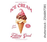 Ice cream love club graphic print t-shirt, apparel, posters, background, Retro ice cream hand-drawn vector art, Enjoy summer with sweet ice cream. Summer graphic t shirt design