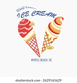 Ice cream love club graphic print t-shirt, apparel, posters, background, Retro ice cream hand-drawn vector art, Enjoy summer with sweet ice cream. Summer graphic t shirt design.