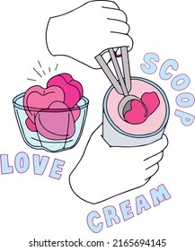 Ice cream love concept illustration. Ice in shape of heart.