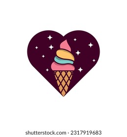 ice cream love heart illustration vector illustrations for your work logo, Ice Cream with Heart Decoration Design Template